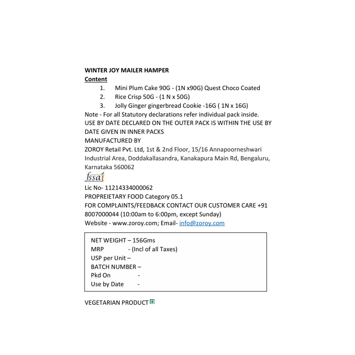 ZOROY Winter Joy Christmas Gift Hamper | Plum Cake, Chocolate & Gingerbread cookie | Holiday, New Year, Secret Santa, Corporate Gifting