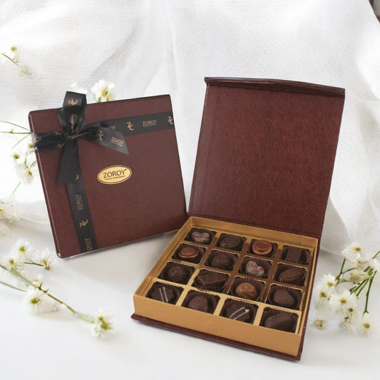 ZOROY Leather finish box with 16 Assorted Delite Chocolate Gift Box - (176 Gms)