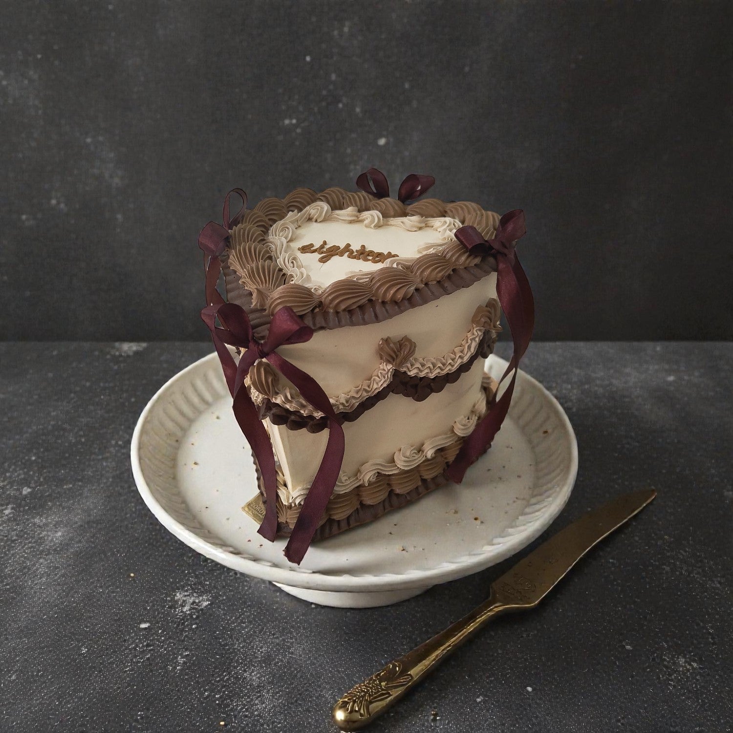 Vintage Heart-Shaped Cake with Bow