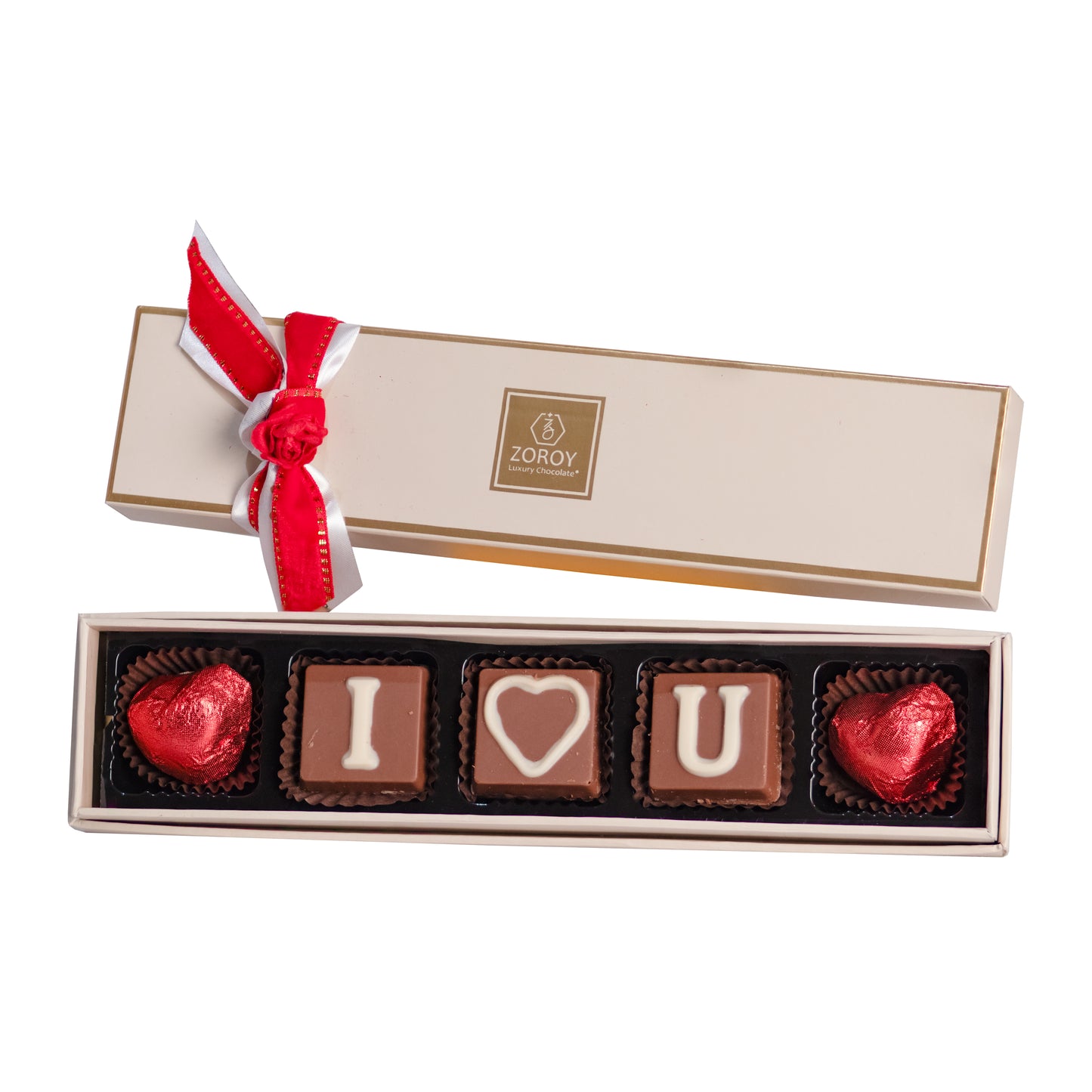 ZOROY LUXURY CHOCOLATE Valentines day Love Gift Magical ILU Box with 5 milk chocolates For Girlfriend | Boyfriend Anniversary Gifts For Wife | Husband | Love Chocolates | Chocolate Hamper For Couples