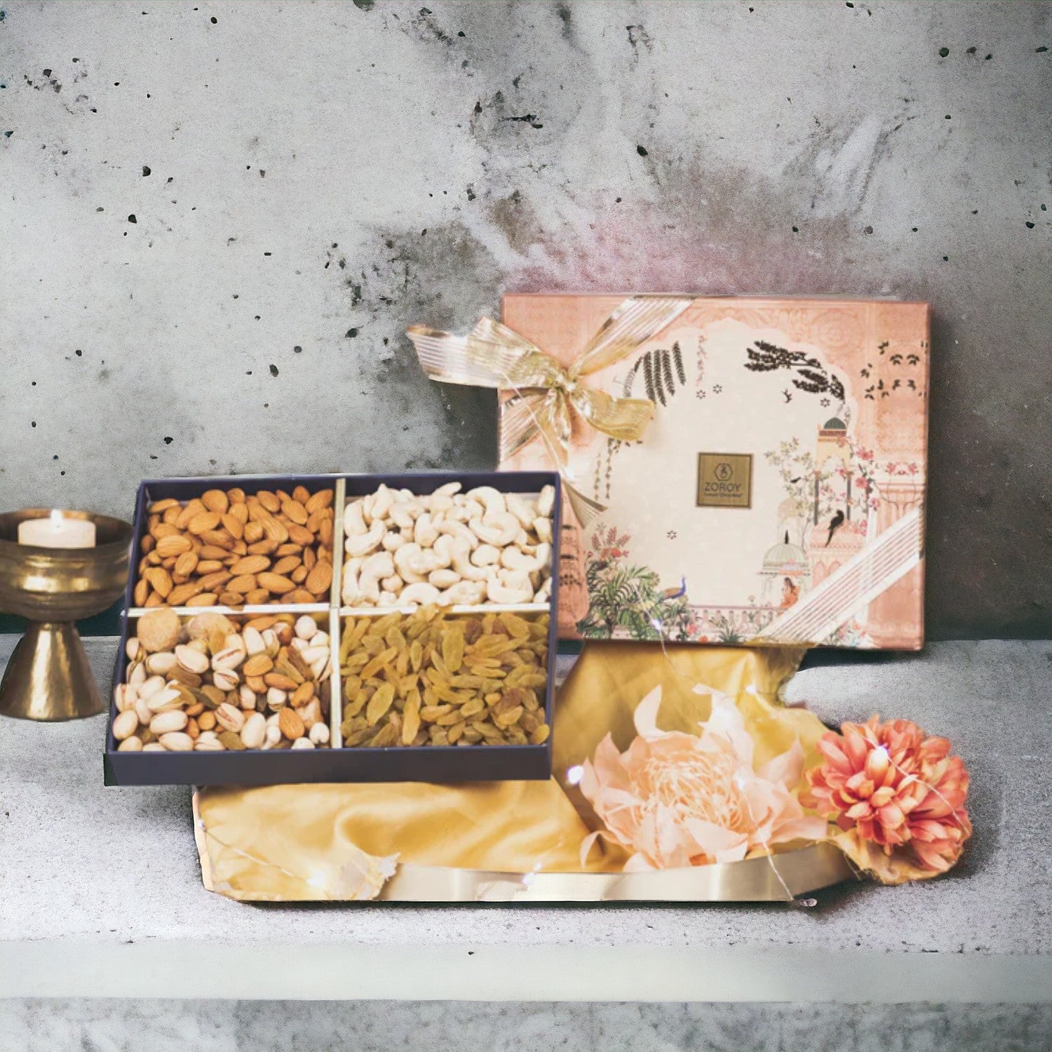 ZOROY Diwali Gift Box with 500 Gms Assortment Of Almond Raisins Cashews And Mix Dry Fruits Combo Pack