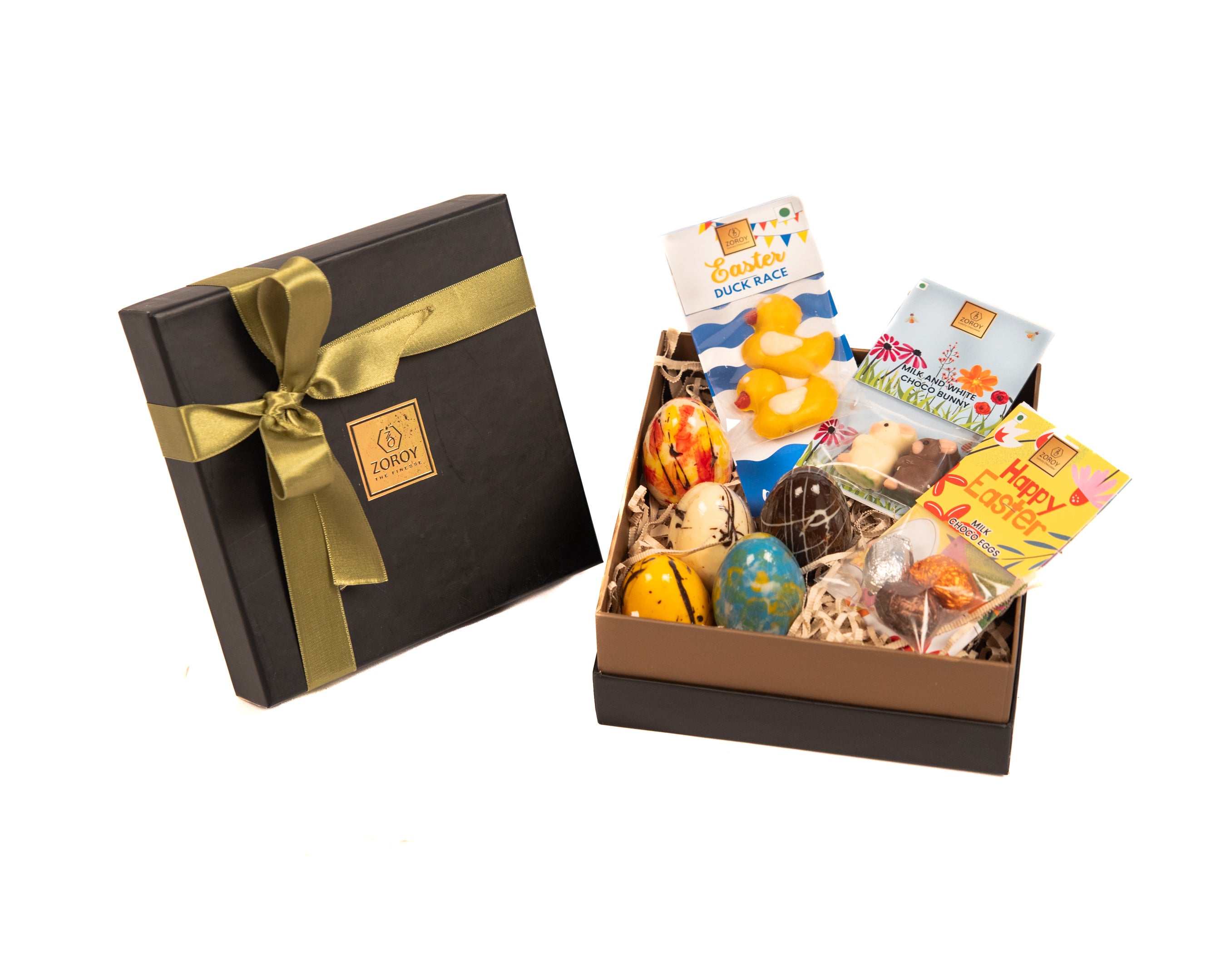 ZOROY Easter Chocolate Surprise Box – 5 Candy-Filled Choco Eggs, 2 Chocolate Ducks, 2 Bunnies & 3 Mini Eggs | Easter Gift for Kids & Adults, Basket Stuffer, Party Favor & Holiday Treat