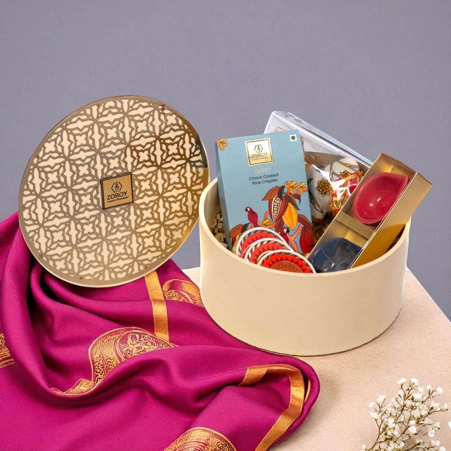 ZOROY Harvest of Gold Luxury Hamper – Wooden Keepsake Box with Chocolates, Ceramic Diyas & Usable gift | Diwali premium  Corporate Bulk & Family Gift