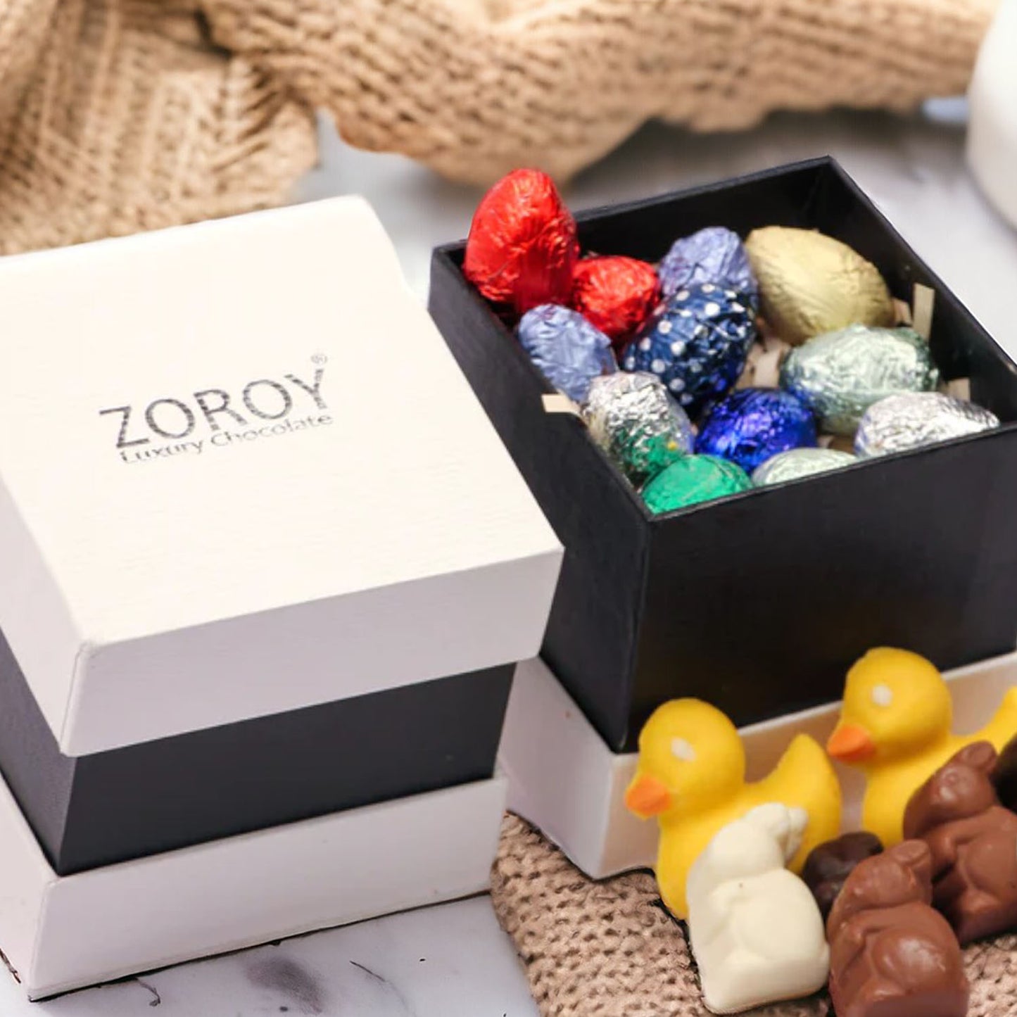 ZOROY Easter Bucket of Assorted Bunny, Egg's & Ducks Chocolate Gift Box - 220 Gms