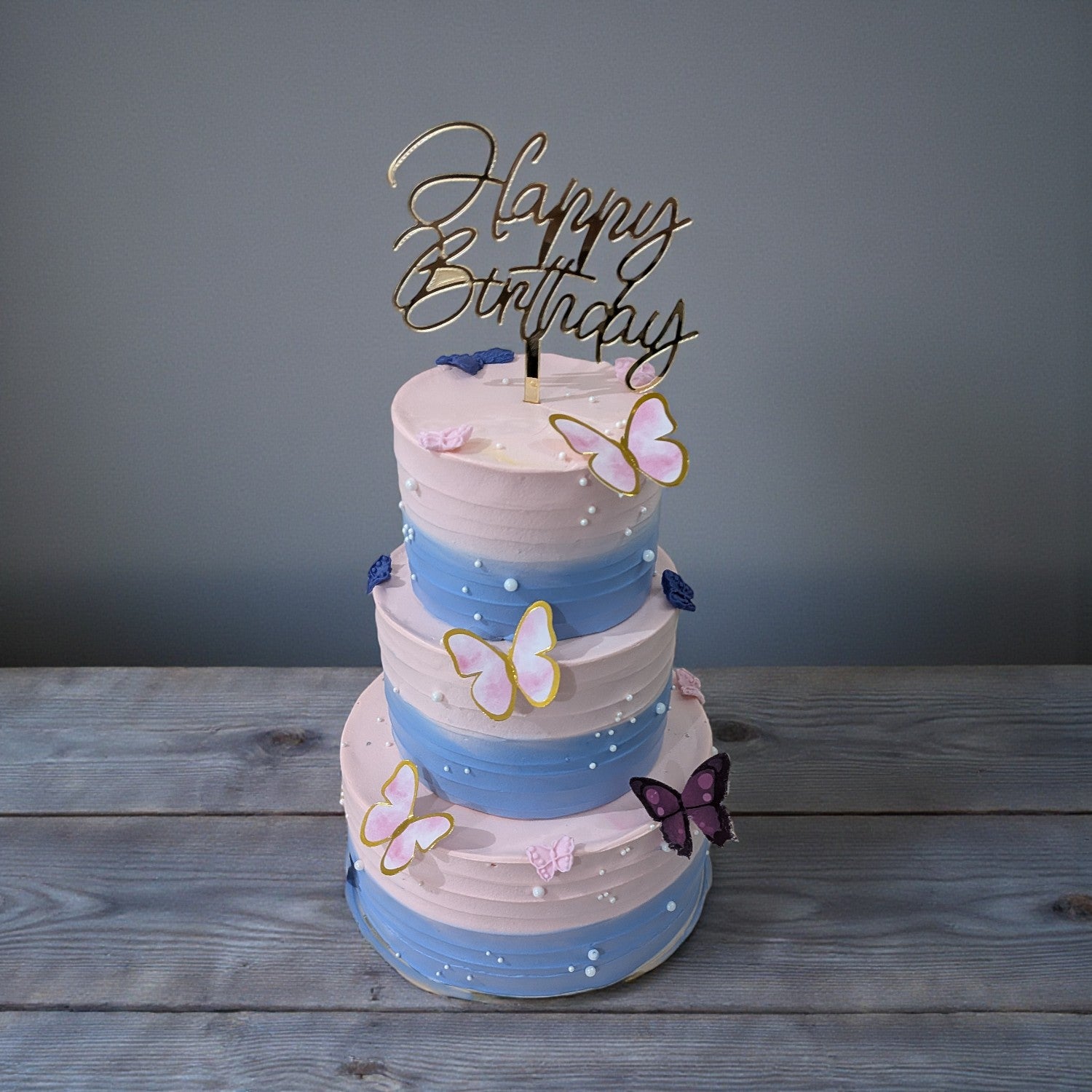 Pastel Butterfly Mini 1 kg Tier Cake – Soft Pink & Blue Birthday Cake