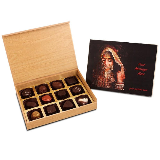 ZOROY Personalized Wooden Box containing 12 pralines