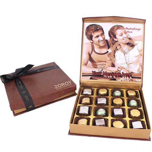 ZOROY Personalised Leather finish Gift Box with 16 assorted Pralines