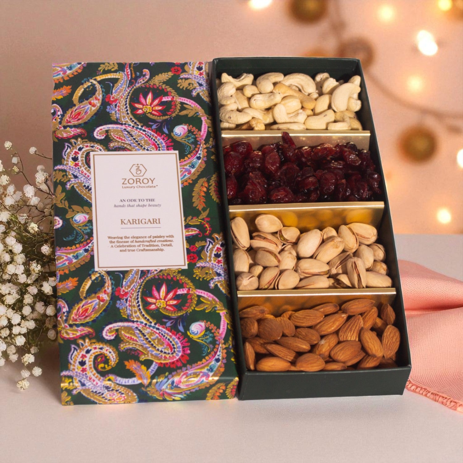 ZOROY KARIGARI Dry Fruit Combo 160G – Premium Almonds, Cashews, Raisins & Cranberries | Diwali, Birthday, Anniversary, Corporate Gift