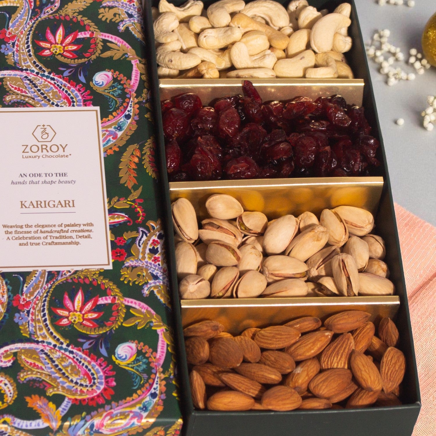 ZOROY KARIGARI Dry Fruit Combo 160G – Premium Almonds, Cashews, Raisins & Cranberries | Diwali, Birthday, Anniversary, Corporate Gift