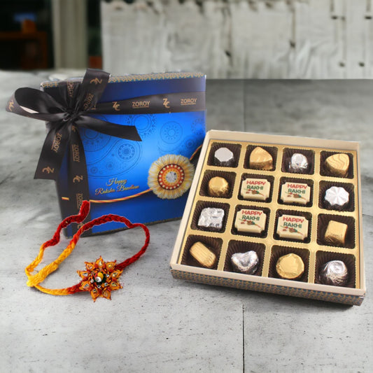 ZOROY Luxury Chocolate Rakhi Chocolate Gift for Brother | Rakhi message chocolate| Rakhi Gift for Brother and Bhabhi | Rakhi gift combo | rakhi chocolate pack | Contains Rakhi |16 nos