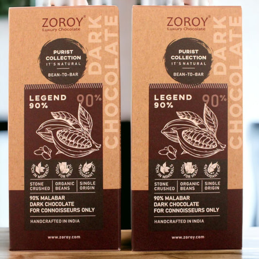 ZOROY Bean to Bar Purist Collection, Legend 90% Organic Dark Chocolate bar, Pack of 2, 58gms Each - 116Gms