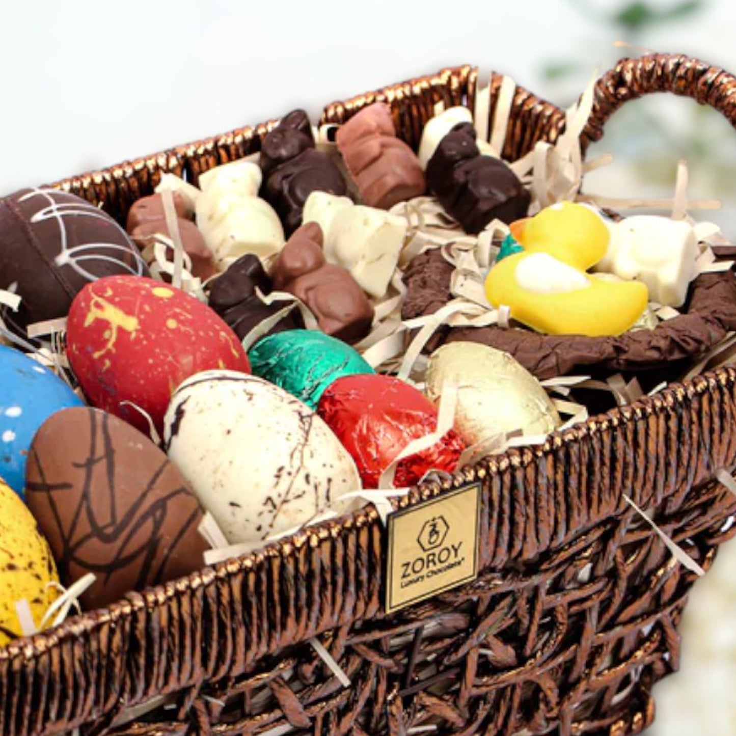 ZOROY Easter Sunshine Basket with Assorted Egg's Ducks,& Bunnies Combo Gift Hamper