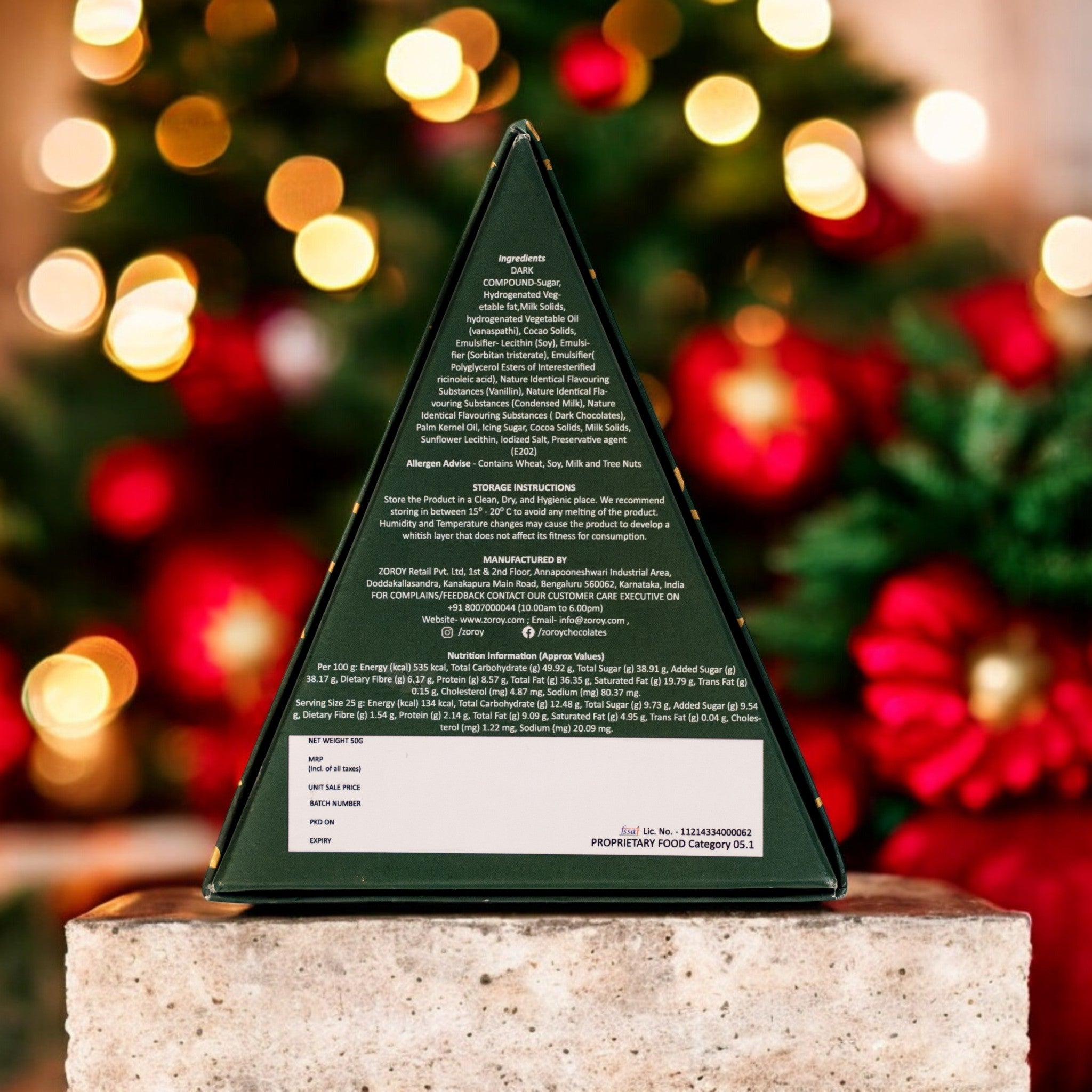 ZOROY Christmas Choco Tree | Ginger Cookie & Almond Crunch Coated in Semi-Sweet Chocolate | Festive Holiday Gift | Ideal for Corporate Gifting, Secret Santa, Bulk Hampers & Resale