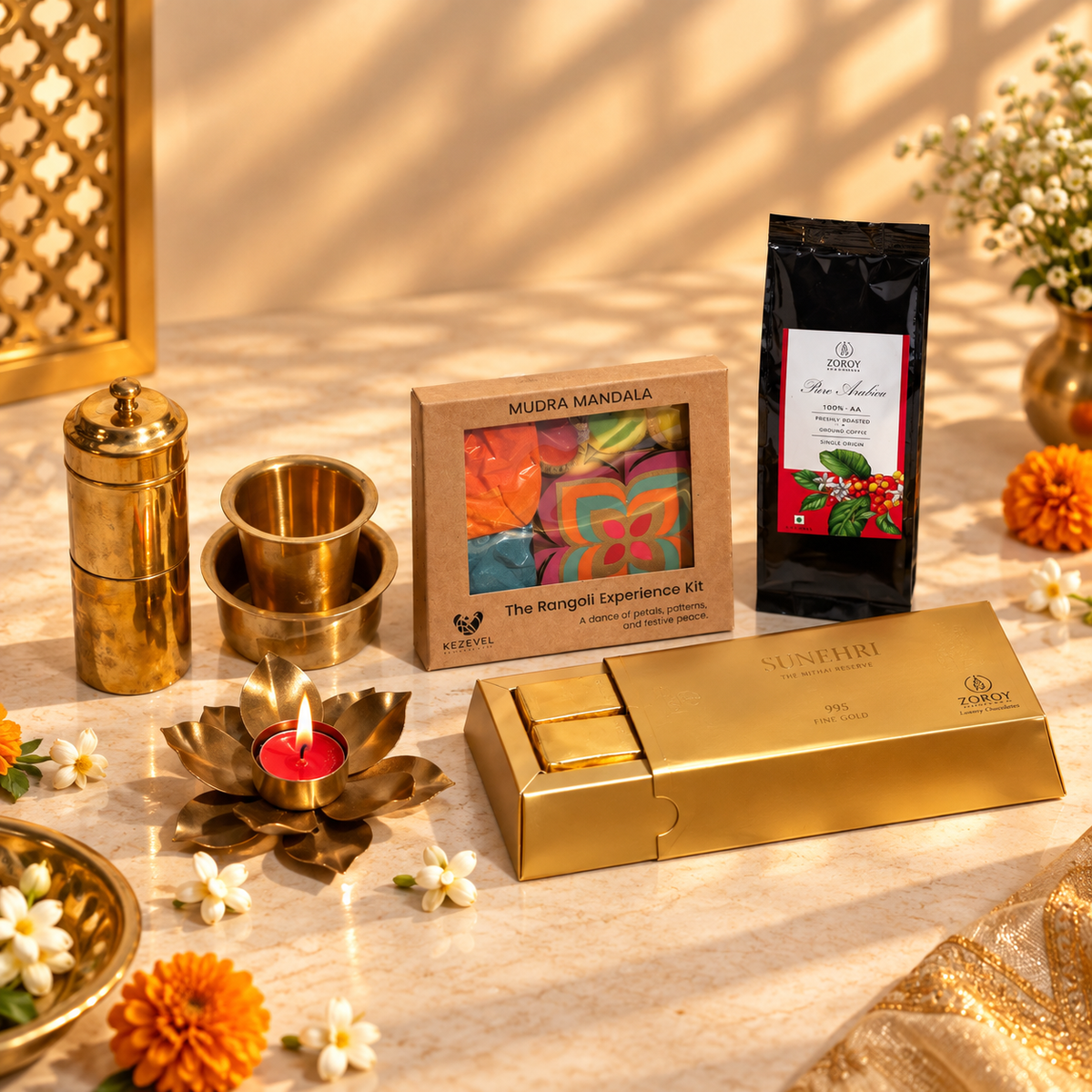 ZOROY Dakshin Premium Heritage Gift Hamper | South Indian Gourmet Coffee, Chocolates & Brassware | Diwali, Corporate & Bulk Gifting**"
