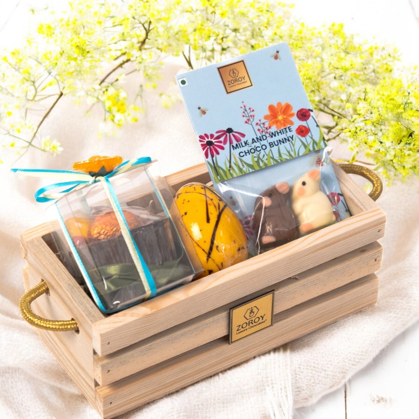 ZOROY Easter Basket Bag Hamper – Chocolate Nest | Colorful Candy-Filled Egg | Choco Bunnies |  Festive Gifting|Ideal for Egg Hunts, Basket Stuffers, and Holiday Gifts | Premium Treat & Goodies