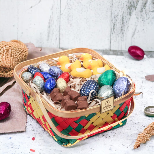 ZOROY Easter Colourful Basket with Bunny, Egg's & Ducks Gift Hamper - 330 Gms