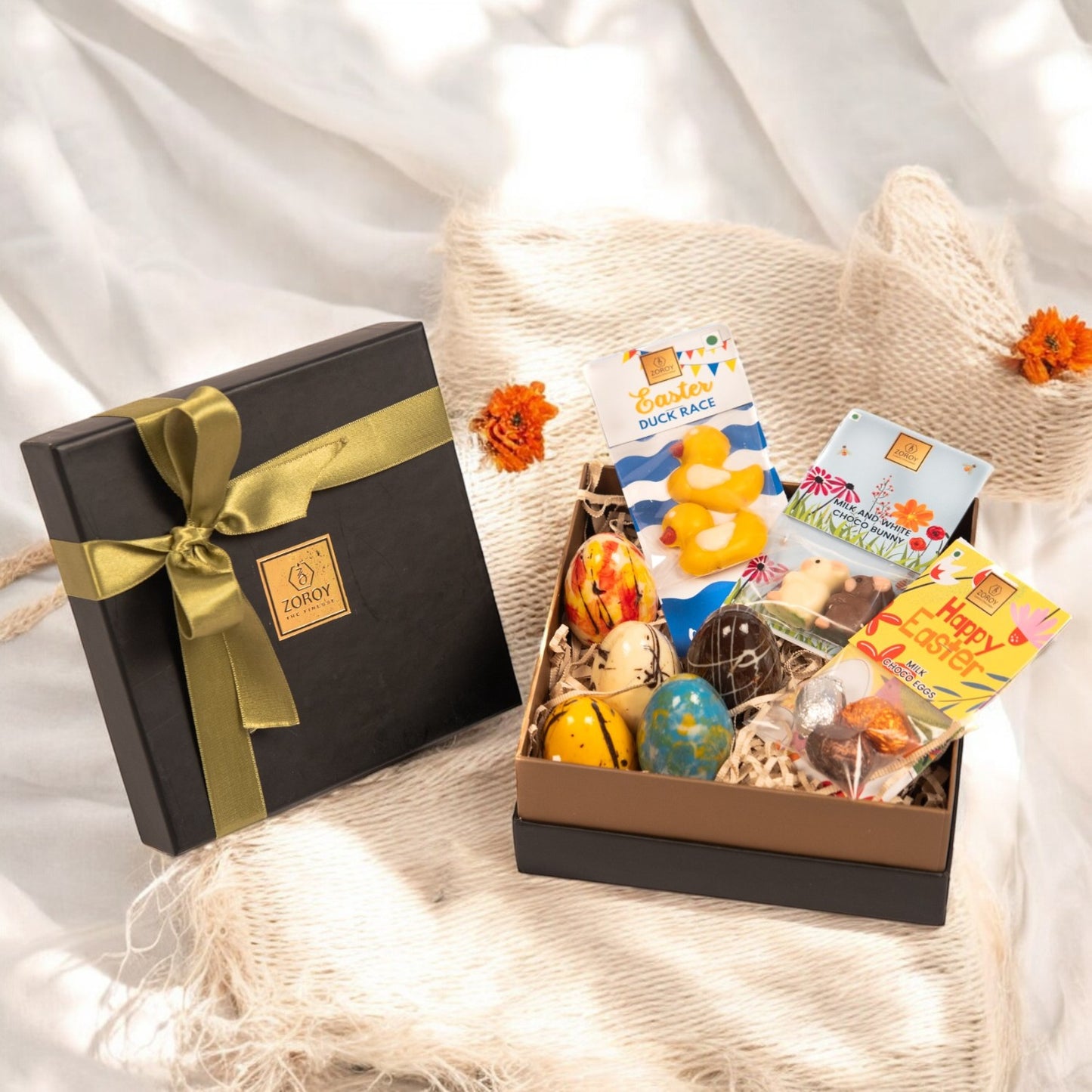 ZOROY Easter Chocolate Surprise Box – 5 Candy-Filled Choco Eggs, 2 Chocolate Ducks, 2 Bunnies & 3 Mini Eggs | Easter Gift for Kids & Adults, Basket Stuffer, Party Favor & Holiday Treat