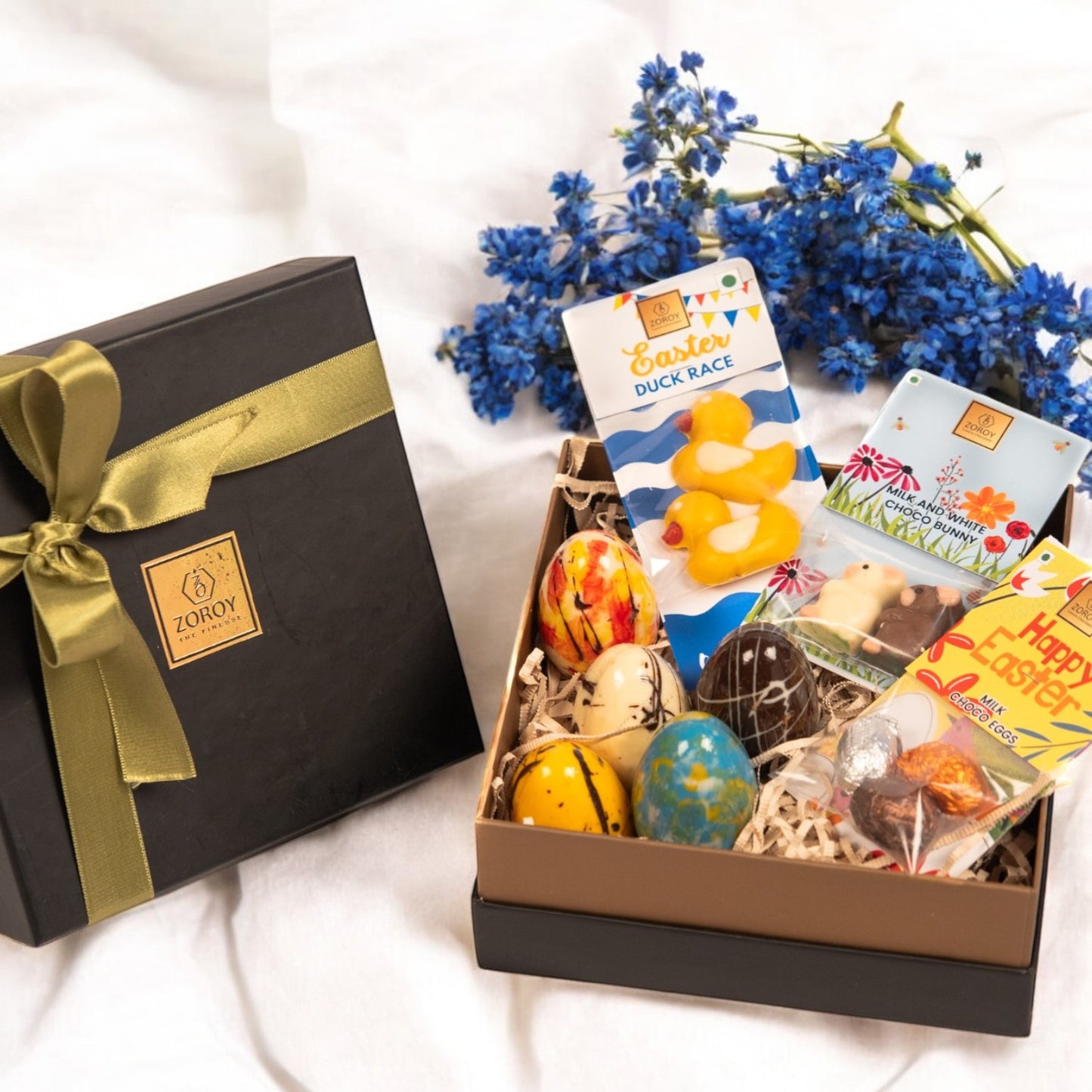 ZOROY Easter Chocolate Surprise Box – 5 Candy-Filled Choco Eggs, 2 Chocolate Ducks, 2 Bunnies & 3 Mini Eggs | Easter Gift for Kids & Adults, Basket Stuffer, Party Favor & Holiday Treat