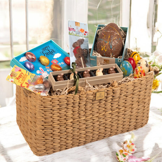 ZOROY Luxury Chocolate Egg-citing Easter Surprise Boat Hamper| Large Milk Choco Bunny, Candy-Filled Easter Egg & Bunnies | Basket for Kids & Adults | Egg Hunt Treats, Party Favors, Spring Gifts