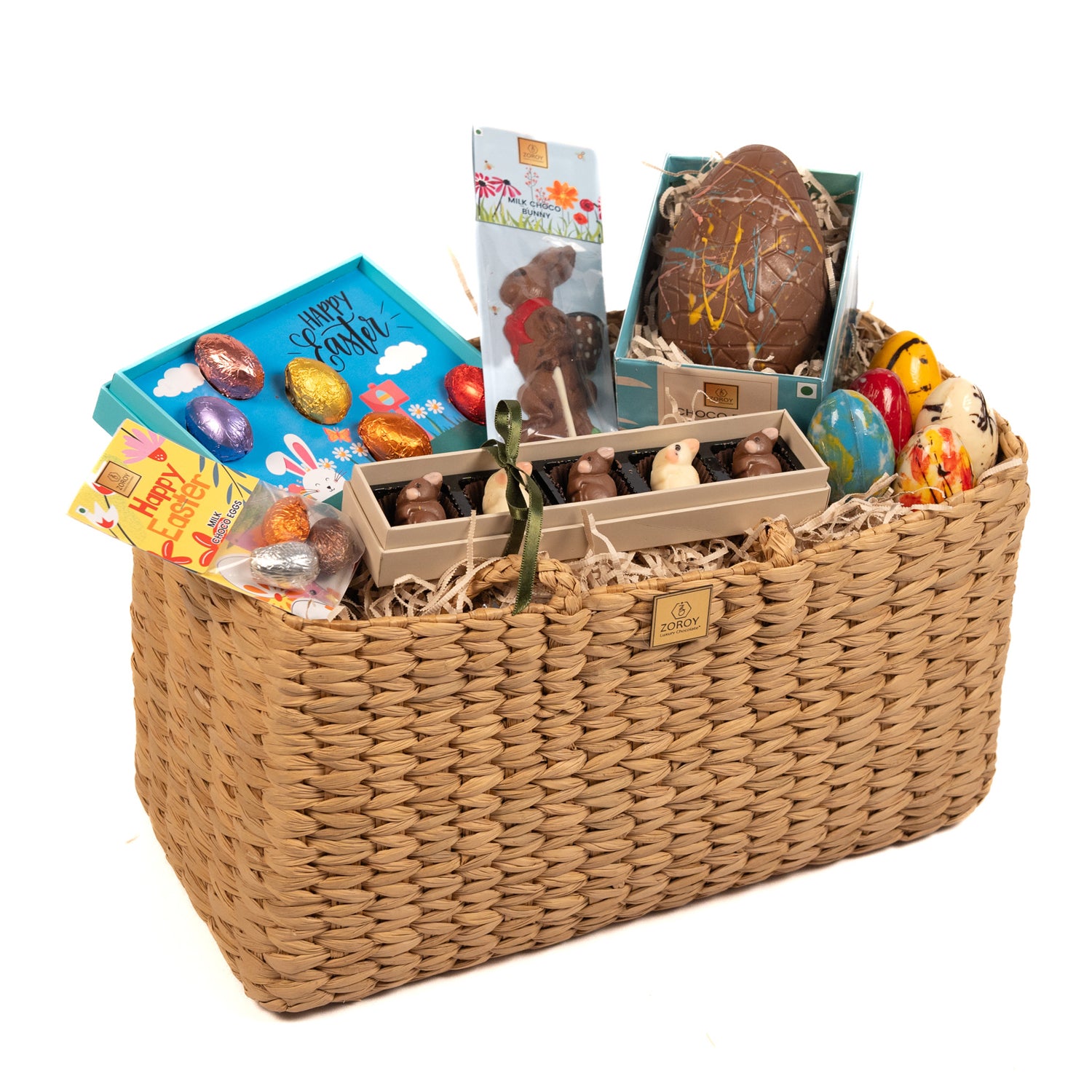 ZOROY Luxury Chocolate Egg-citing Easter Surprise Boat Hamper| Large Milk Choco Bunny, Candy-Filled Easter Egg & Bunnies | Basket for Kids & Adults | Egg Hunt Treats, Party Favors, Spring Gifts