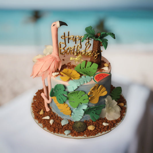 ZOROY Tropical flamingo Theme Celebration Fondant Customised Cake