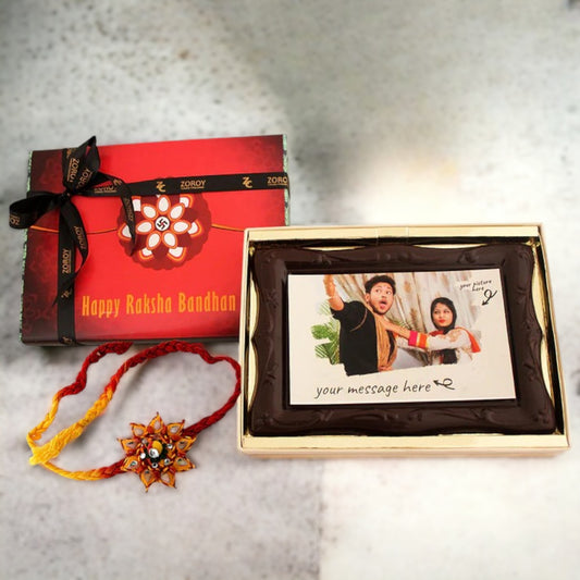 ZOROY Happy Rakhi Photo frame chocolate with edible photograph