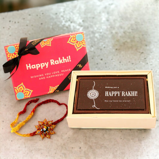 ZOROY Luxury Chocolate Rakhi Gift Brother Sister | Happy Rakhi chocolate | Roasted almonds | Personalised Message chocolate | Rakhi gift combo | Rakshabandhan gift | Complimentary Rakhi | 80 gms