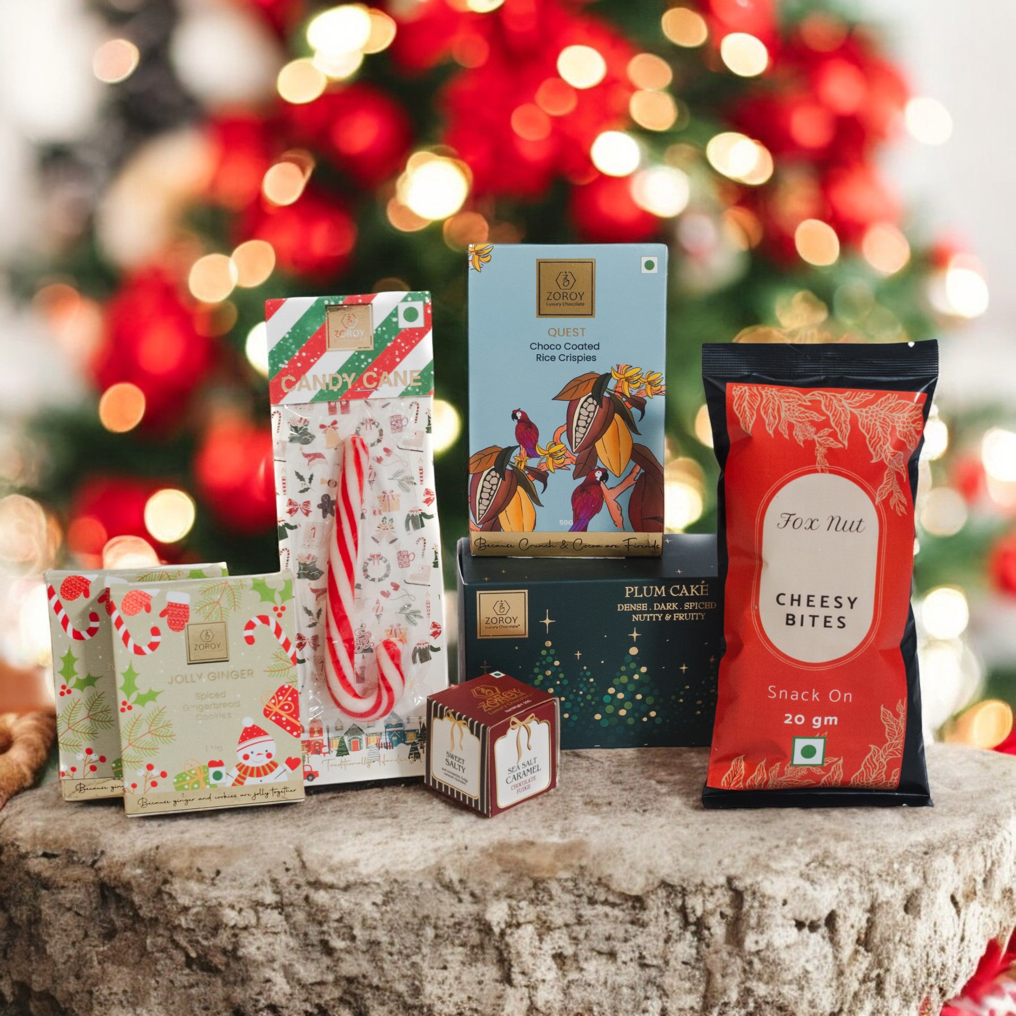 ZOROY Holiday Cheer Christmas Gift Hamper | Plum Cake, Chocolate, Candy Cane & Gingerbread cookie | Secret Santa, Corporate Gifting