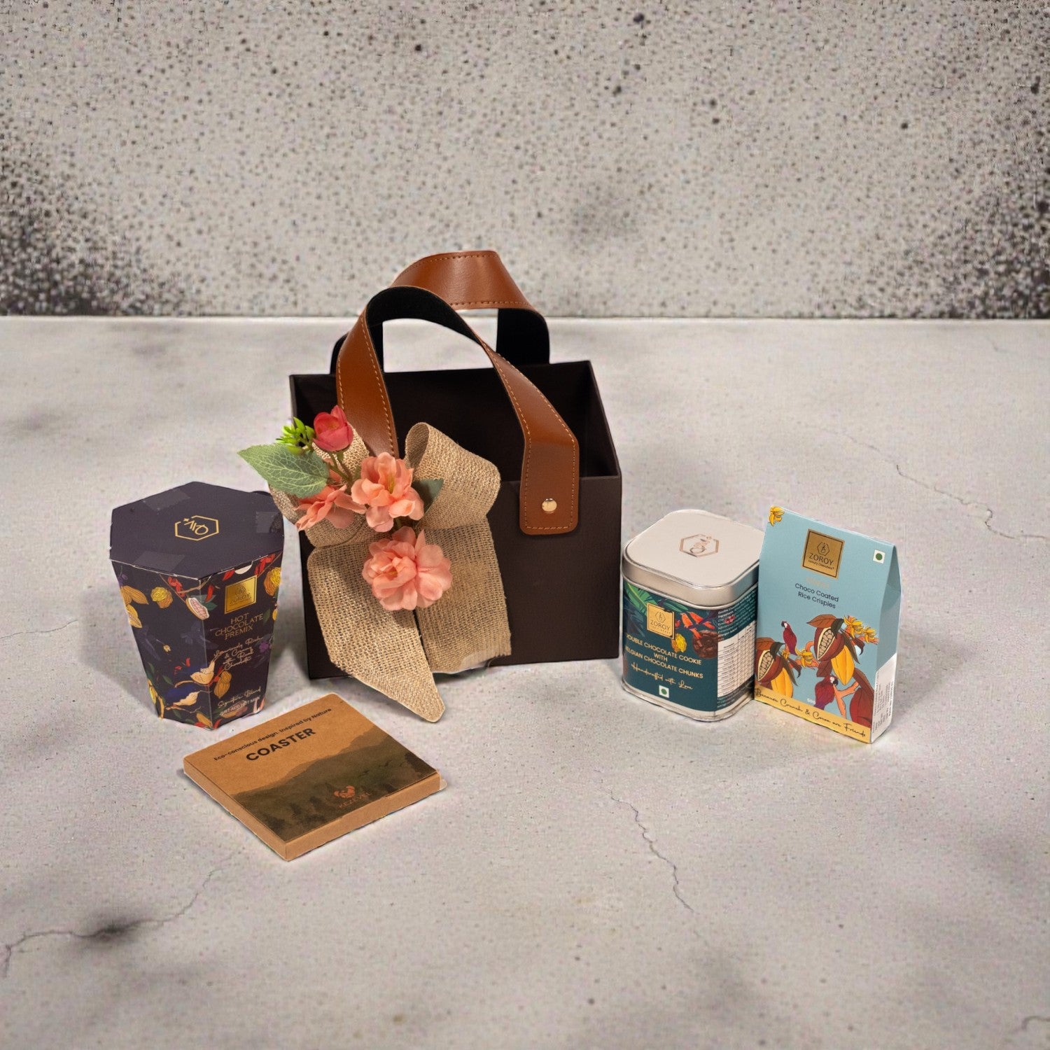 ZOROY Hot Chocolate Indulgence Basket | Premium Hot Chocolate Premix, Cookies & Chocolate Rice Crisps Gift Hamper