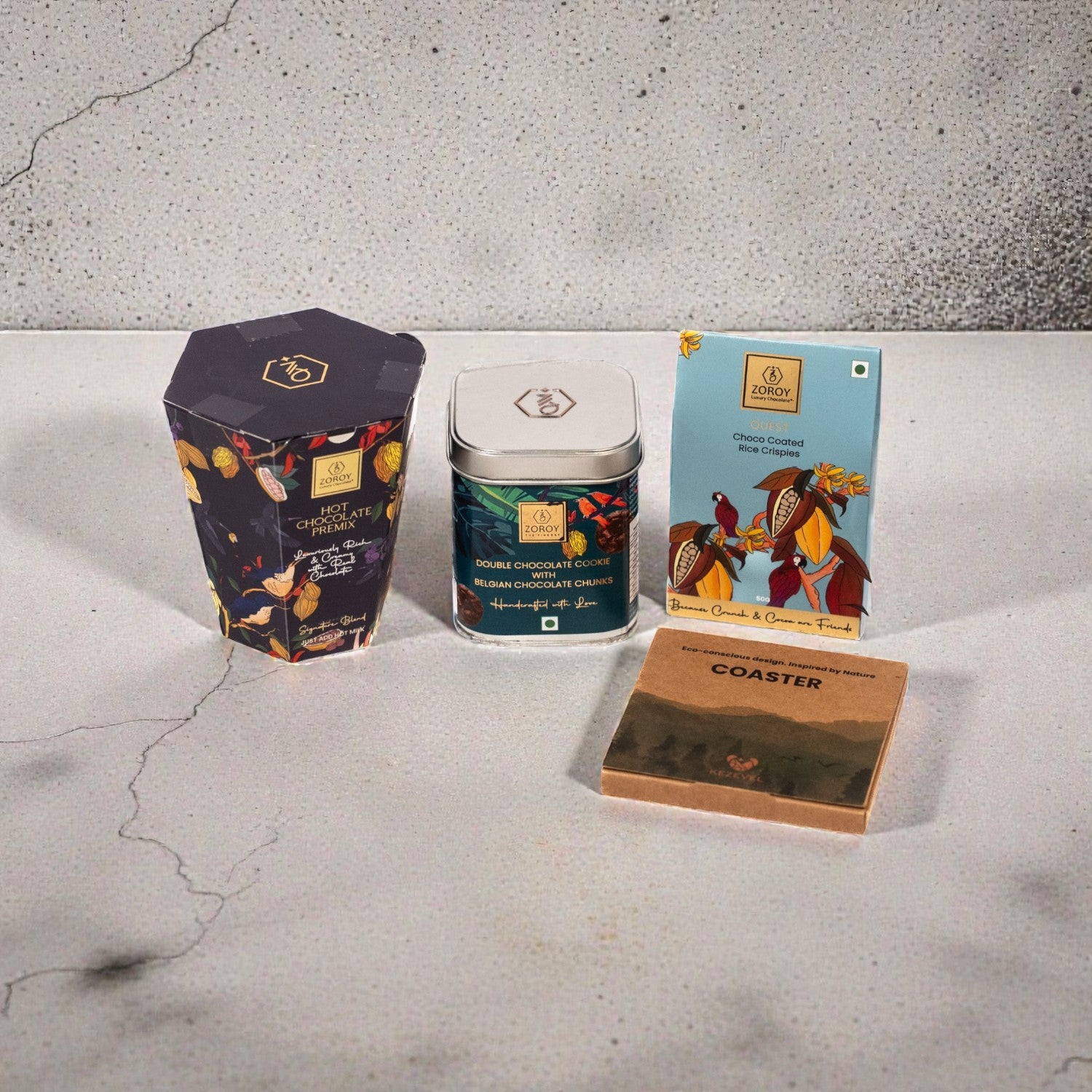 ZOROY Hot Chocolate Indulgence Basket | Premium Hot Chocolate Premix, Cookies & Chocolate Rice Crisps Gift Hamper
