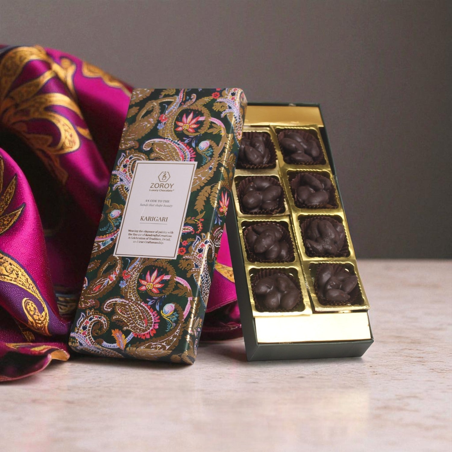 ZOROY Almond Rocher Box of 8 – Luxury Handcrafted Diwali Corporate Gift Chocolates Karigari Collection