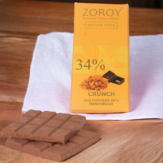 ZOROY LUXURY CHOCOLATE 100% Couverture Milk chocolate bar | French Biscuit Crunch | Signature Belgian style chocolate | Cooking chocolate | 100 grams