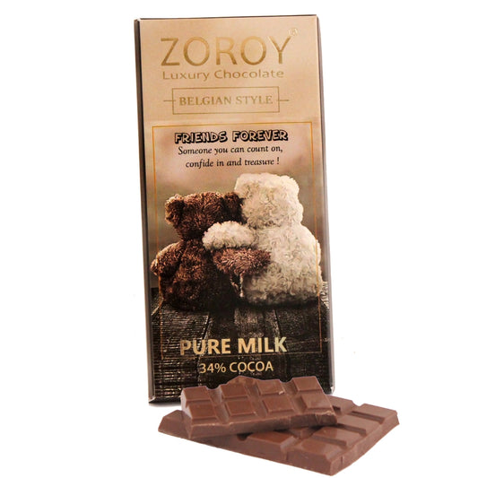 ZOROY LUXURY CHOCOLATE 100% Couverture Pure Milk chocolate | Personalized chocolate | Friends Forever message | Signature Belgian style | 100 grams