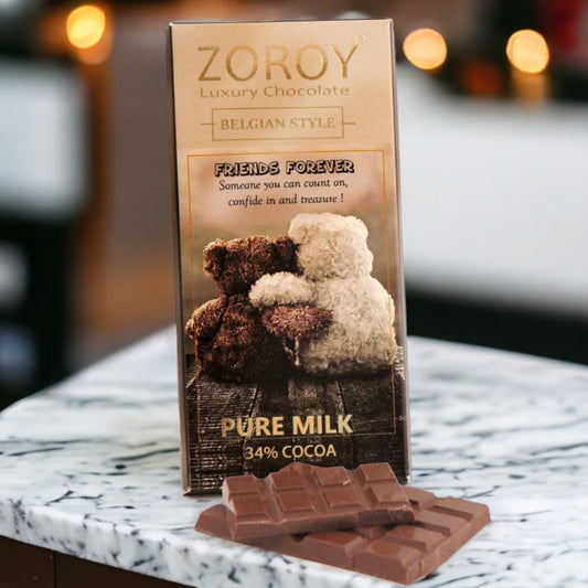 ZOROY LUXURY CHOCOLATE 100% Couverture Pure Milk chocolate | Personalized chocolate | Friends Forever message | Signature Belgian style | 100 grams