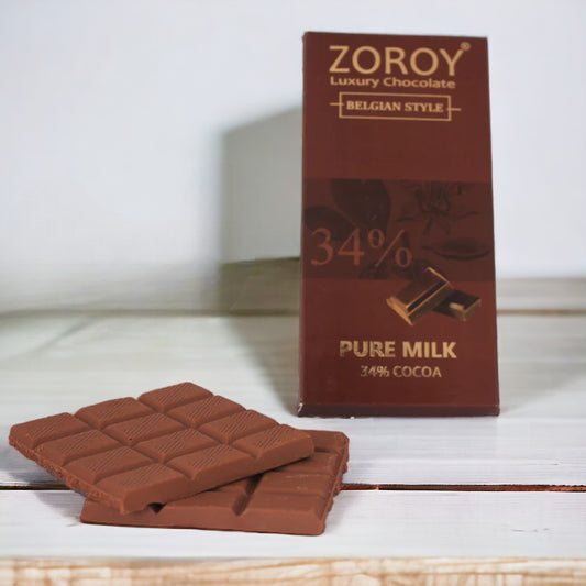 ZOROY LUXURY CHOCOLATE 100% Couverture Pure Milk chocolate bar | Signature Belgian style chocolate | Pure Milk chocolate | 100 grams