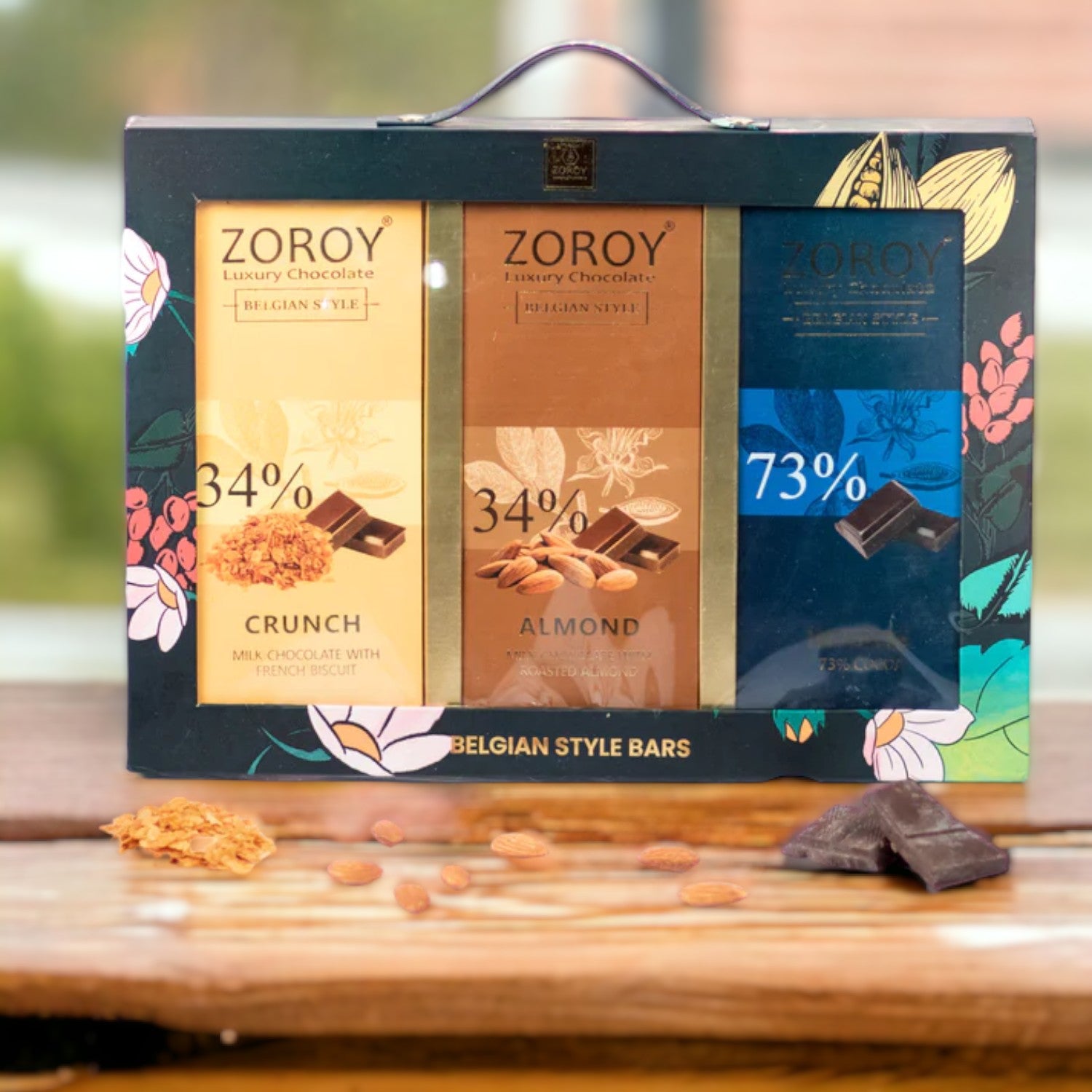 ZOROY LUXURY CHOCOLATE Gift Set Of 3 Belgian Chocolate Bars | Combo of Couverture Dark hazelnut bar, Roasted Almond Milk Bar & 73% Intense Bar | Belgium Chocolate gifts | Pack of 3 X 100G Each