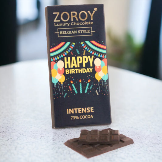 ZOROY LUXURY CHOCOLATE Pure Couverture 73% Intense Dark chocolate | Birthday Gift | Personalized chocolate | Signature Belgian style | Vegan | 100 grams