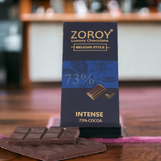 ZOROY LUXURY CHOCOLATE Pure Couverture 73% Intense Dark chocolate bar | Signature Belgian style chocolate | Cooking chocolate | Vegan | 100 Gms