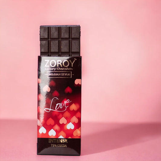 ZOROY LUXURY CHOCOLATE Pure Couverture 73% Intense Dark chocolate bar | Love Message bar | Signature Belgian style chocolate | Vegan | 100 grams