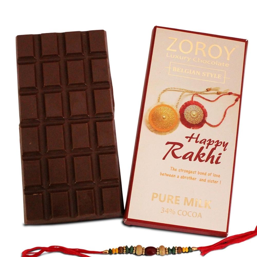 ZOROY LUXURY CHOCOLATE Rakhi Chocolate Gift for Brother | Rakhi Gift for Brother and Bhabhi | Rakhshabandhan gift for sister| Rakhi gift chocolate pack | Pure Couverture 34% Milk chocolate | 100 grams