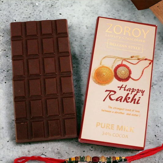 ZOROY LUXURY CHOCOLATE Rakhi Chocolate Gift for Brother | Rakhi Gift for Brother and Bhabhi | Rakhshabandhan gift for sister| Rakhi gift chocolate pack | Pure Couverture 34% Milk chocolate | 100 grams