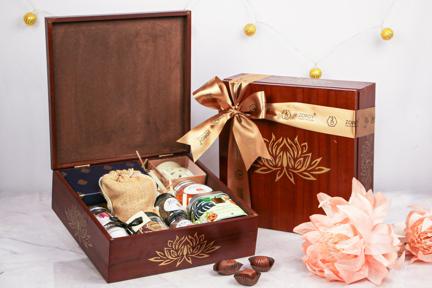 ZOROY Wooden box Hamper of chocolates, dry fruits and assorted goodies
