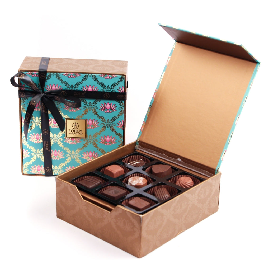 ZOROY Lotus Themed Celebration Box with 9 Assorted Delite chocolates Gift Pack ( 99 Gms)