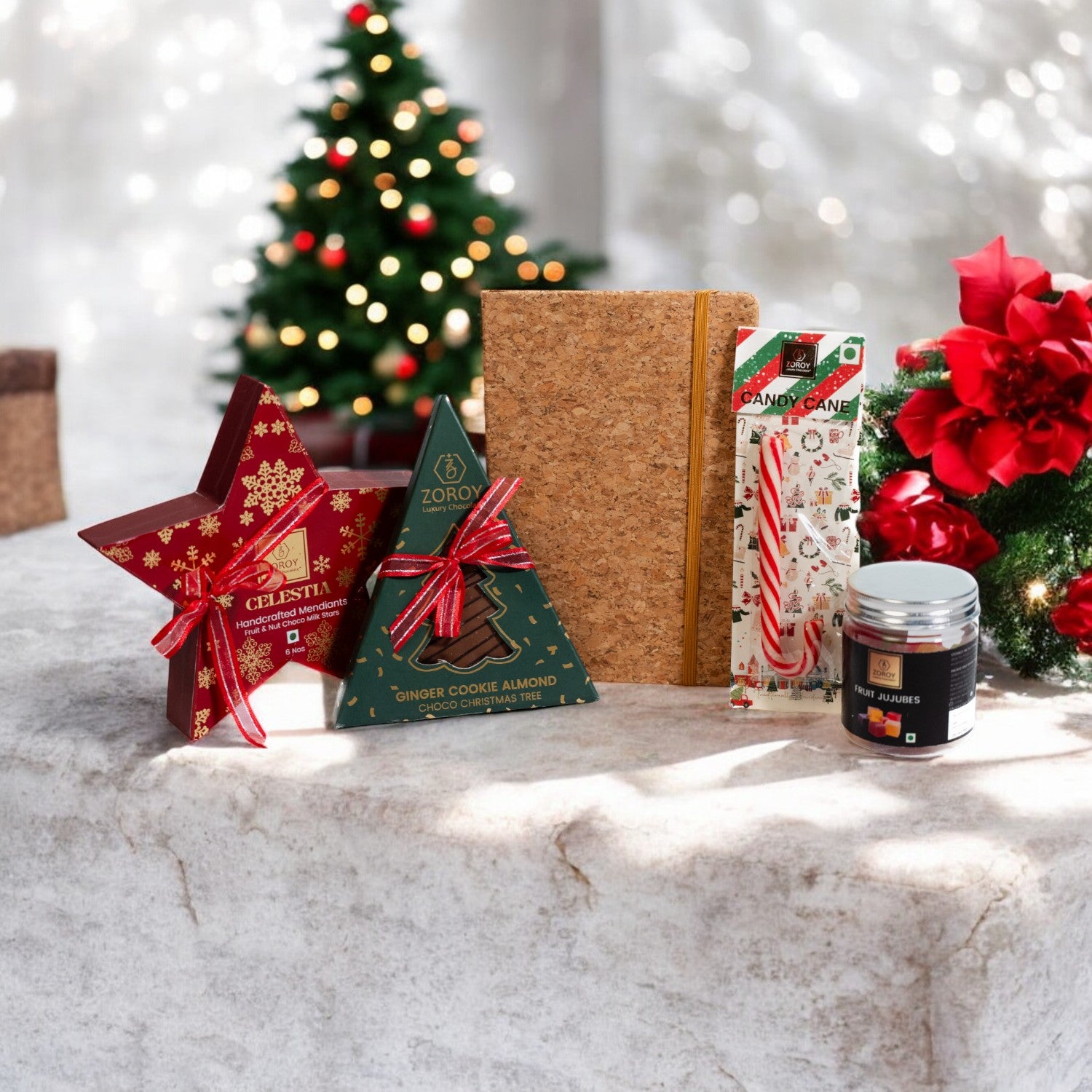 ZOROY Luxe Winter Charm Christmas Gift Hamper | Reusable Faux Leather Basket with Chocolates, Candy Cane,  Soy Candle, eco friendly gift & Festive Treats | Corporate & Secret Santa Gifting