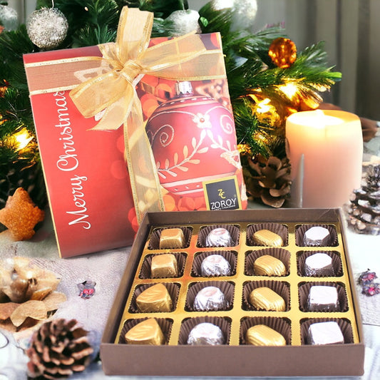 ZOROY Luxury Chocolate Christmas Special Box of 16 with Assorted Chocolates For Corporate Wedding New Year Celebration Festive Xmas Surprise Family Kids Clint Online Chocolate Combo Box