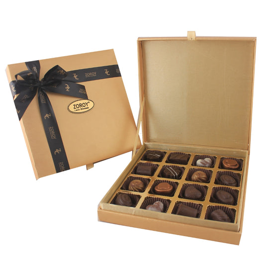 ZOROY Gold Leather Finish Box with 16 assorted Delite Chocolate Gift Box (176 Gms)