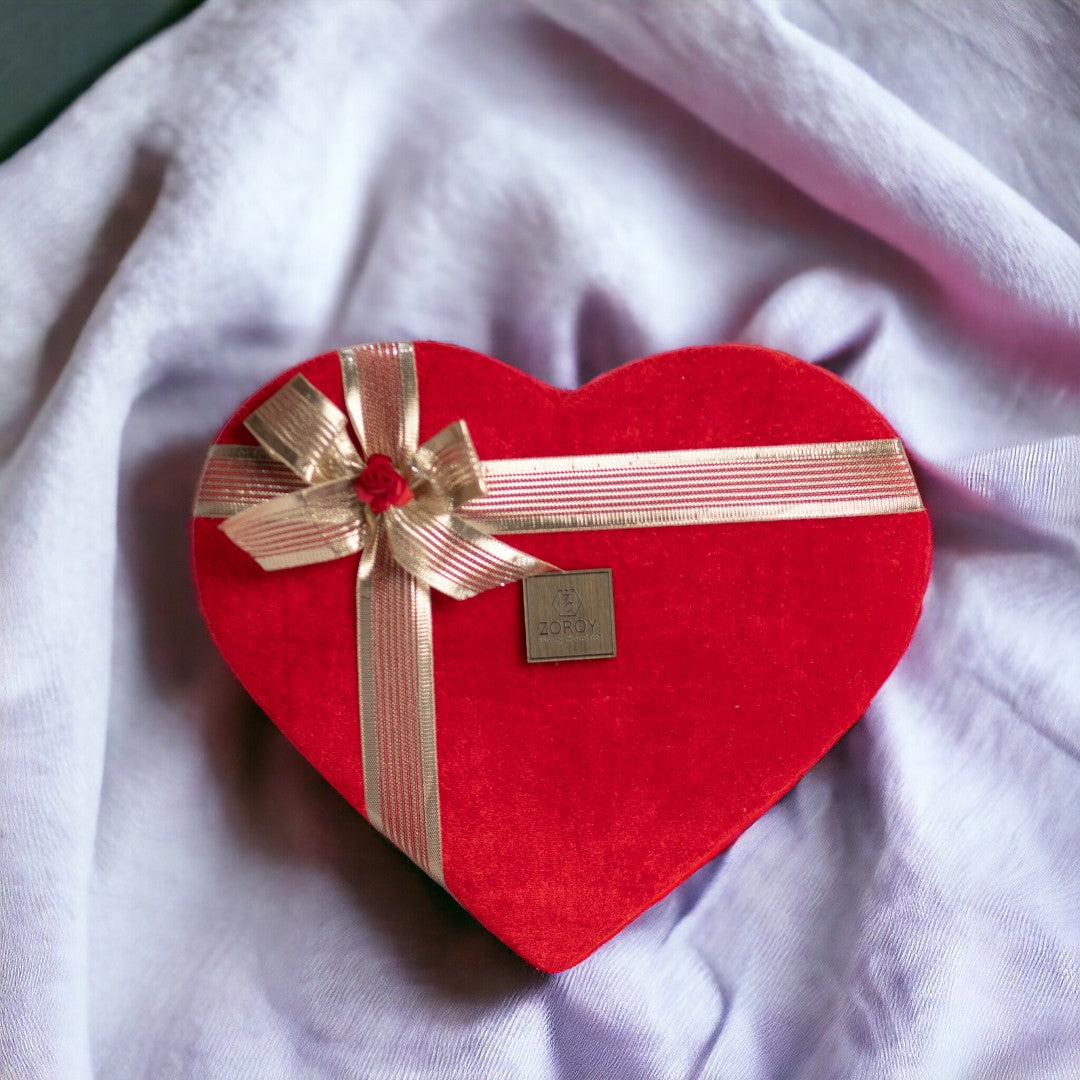 ZOROY Luxury Chocolate My Heart For You Valentines Hamper | Velvet Heart Box | Assorted chocolate | Chocolate coated Nuts 100G | Dehydrated fruits 100G | Belgian bars 2 Nos | 100% Veg