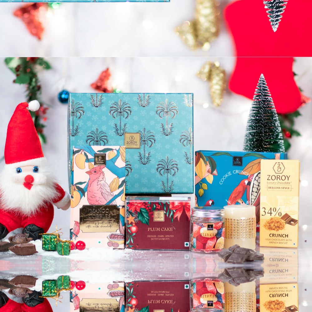 ZOROY Luxury Chocolate Palm Carnival Celebration Hamper For Christmas Corporate Birthday Weeding essentials | Belgian style chocolate | Fruit jujube | Plum cake