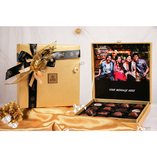 ZOROY Personalized Gold leather feel box with assorted chocolates