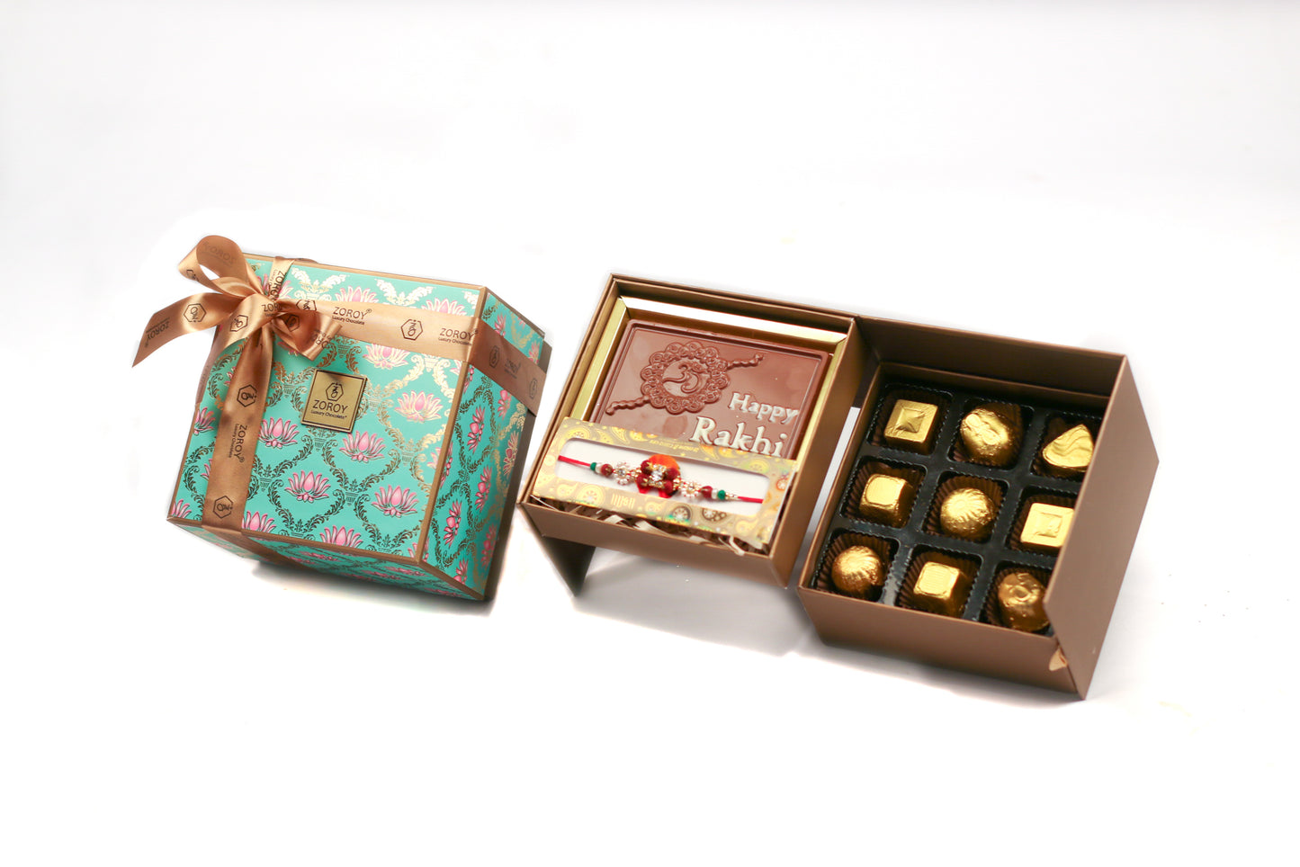 ZOROY Luxury Chocolate Rakhi Gift | Double decker box HAPPY RAKSHABANDHAN Message Chocolate | Rakhi Gift for Sister | Rakhi gift for brother Bhabhi | Rakhi gift combo | rakhi chocolate pack | Rakshabandhan gift | 170g